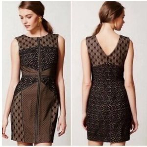 Anthropologie Heartloom Lace Topography Black & Nude Sheath Dress Size XS